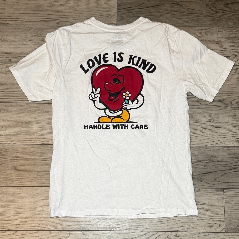 Vans Kids Handle With Care T-Shirt White Tee Red Heart 12-14 Large